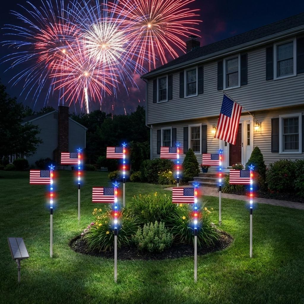 Patriotic Solar Pathway Lights with 8 Modes – Set of 8