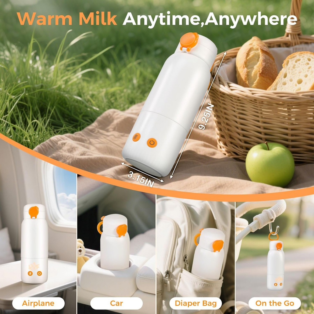 Travel Bottle Heater with 12-Foot Cord & Auto Shutoff Feature