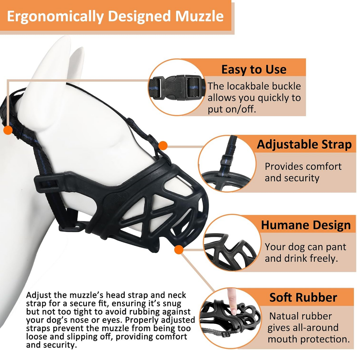Comfort Fit Muzzle for Reactive Dogs - Adjustable and Safe