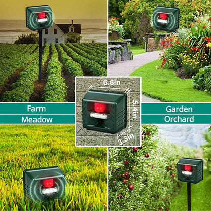Motion-Activated Solar Ultrasonic Animal Deterrent with 70 ft Range