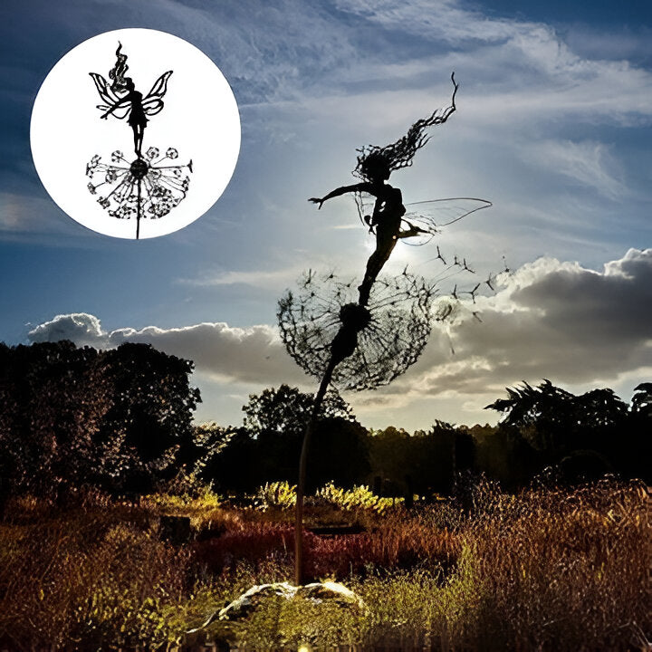 Whimsical Garden Fairy Silhouette Sculpture with Stake Base