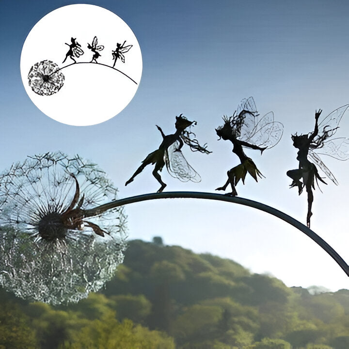 Whimsical Garden Fairy Silhouette Sculpture with Stake Base