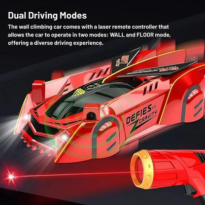 Gravity-Defying RC Stunt Car with LED Lights – Wall Climbing Toy for Kids, USB Rechargeable