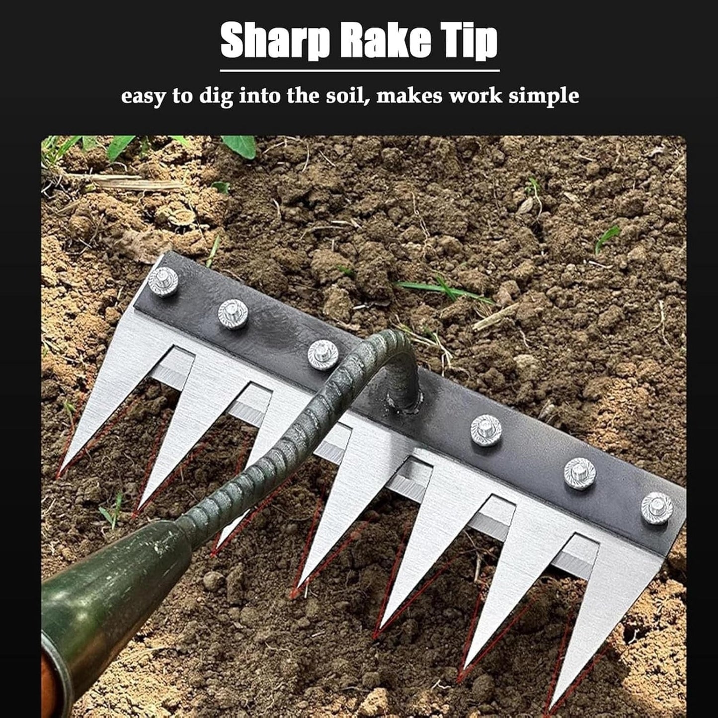 Precision Gardening Rake with Durable Steel Head and Ergonomic Grip