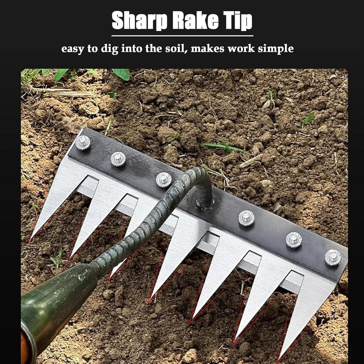 Weeding Rake in Carbon Steel with Soft Grip Handle and Replaceable Tines