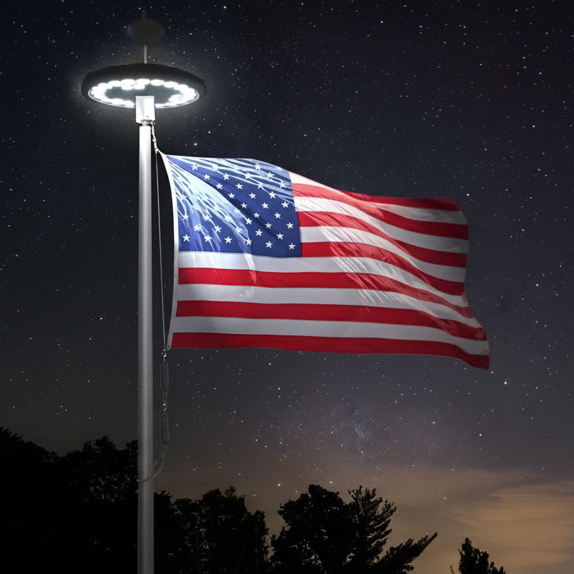 LED Solar-Powered Flagpole Light with 26 White Bulbs and Auto Sensor, Waterproof IP67