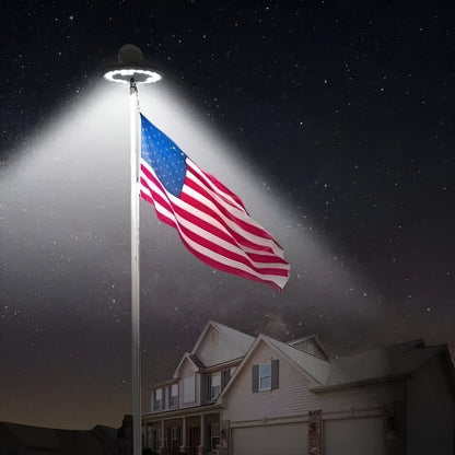 LED Solar-Powered Flagpole Light with 26 White Bulbs and Auto Sensor, Waterproof IP67