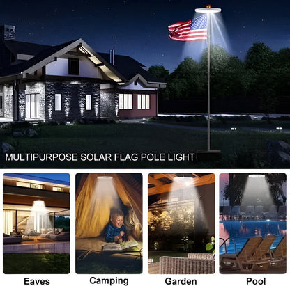 LED Solar-Powered Flagpole Light with 26 White Bulbs and Auto Sensor, Waterproof IP67