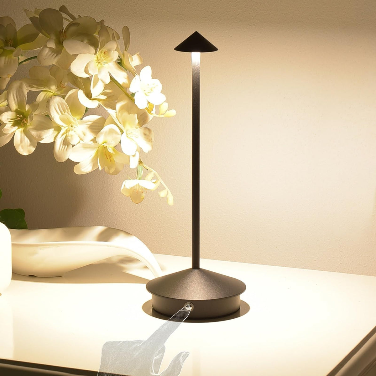 Portable LED Table Lamp with Touch Activation and Adjustable Colors