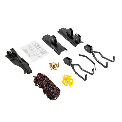 Overhead Bike Storage System with Protective Hooks and Safety Strap, 132 lb Capacity