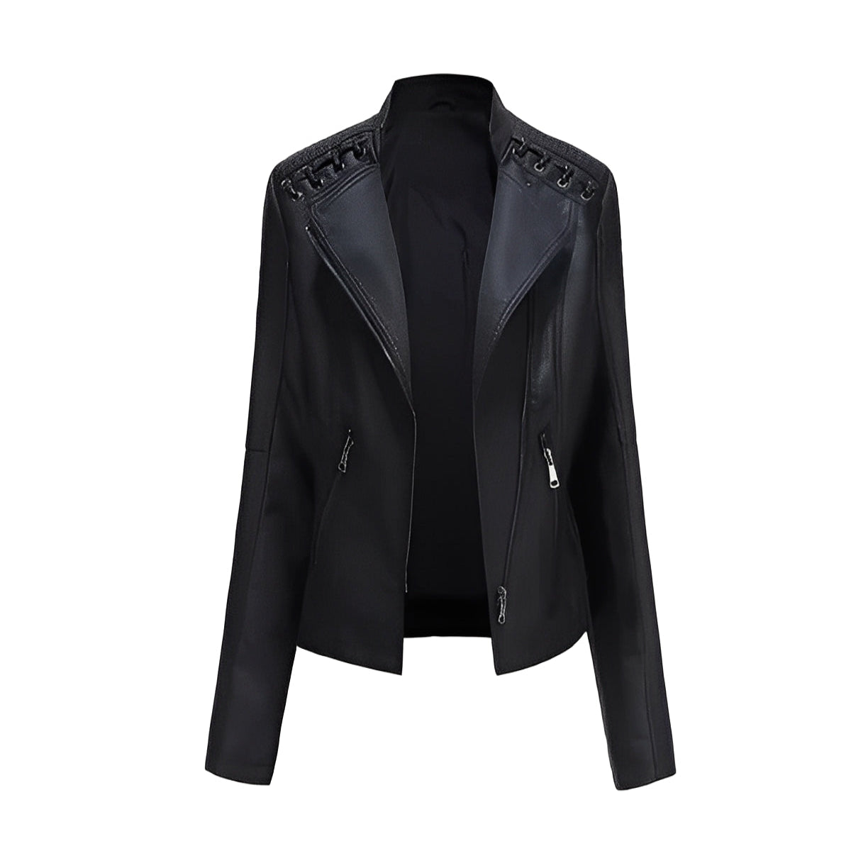 Chic Women's Lambskin Leather Jacket with Sleek Closure
