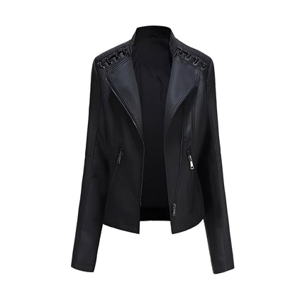 Chic Women's Lambskin Leather Jacket with Sleek Closure