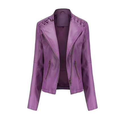 Chic Women's Lambskin Leather Jacket with Sleek Closure
