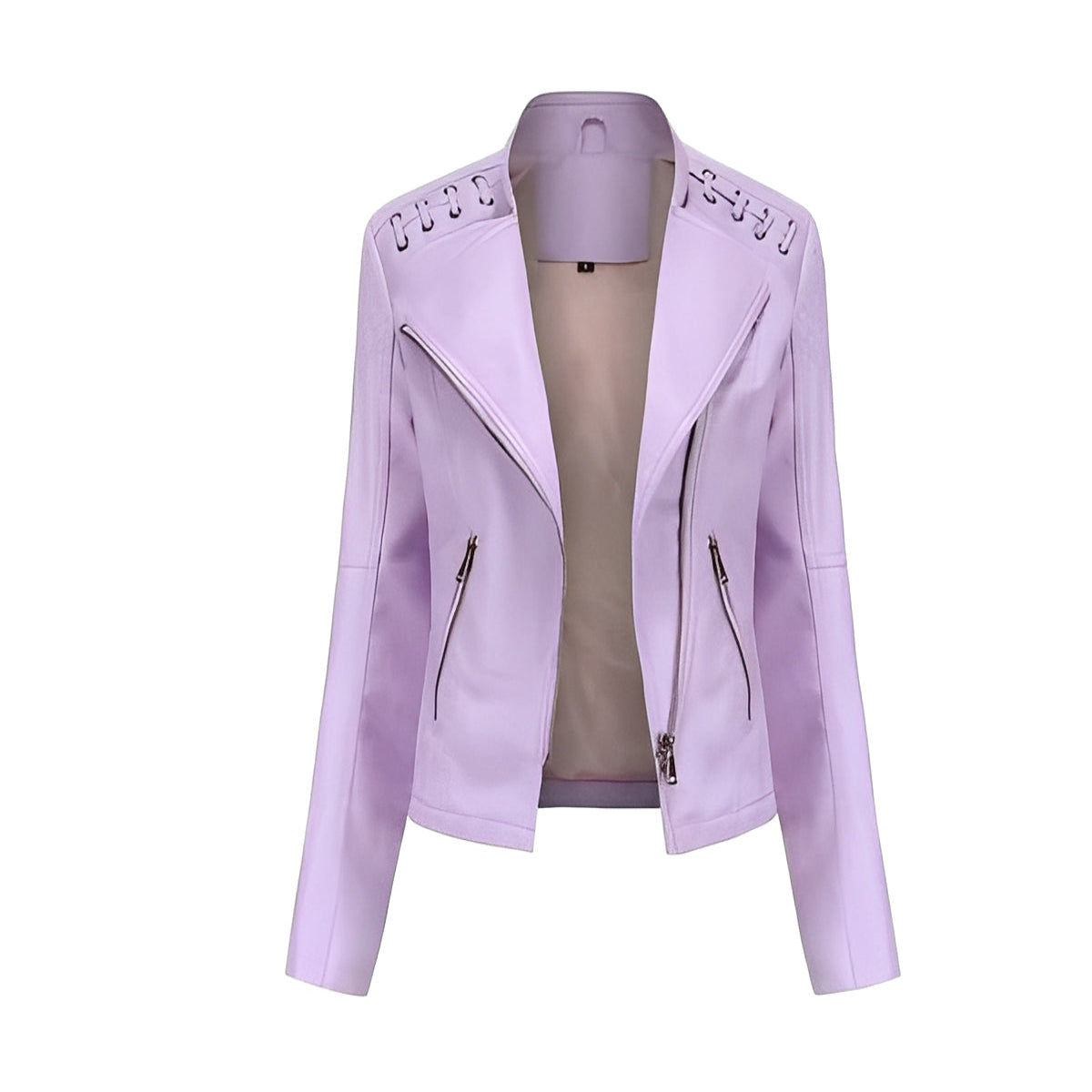 Chic Women's Lambskin Leather Jacket with Sleek Closure