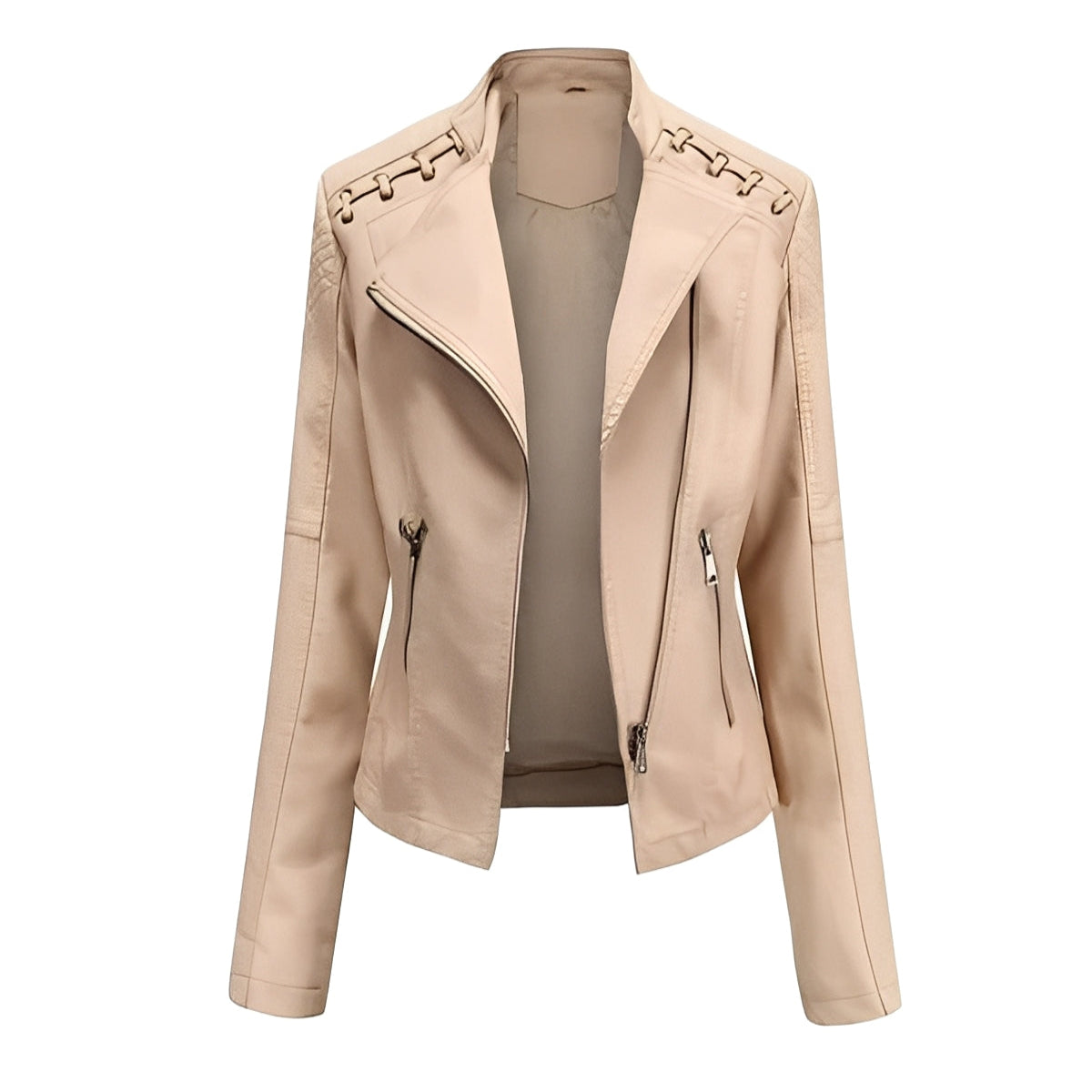 Chic Women's Lambskin Leather Jacket with Sleek Closure