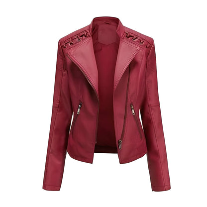 Chic Women's Lambskin Leather Jacket with Sleek Closure