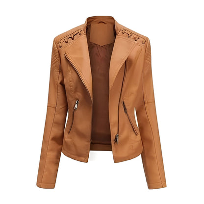 Chic Women's Lambskin Leather Jacket with Sleek Closure