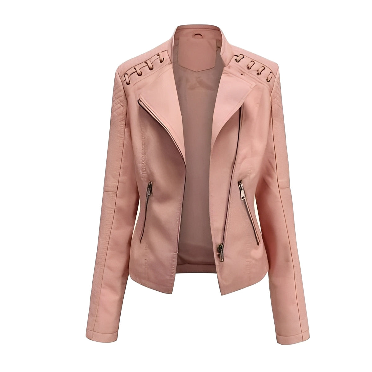 Chic Women's Lambskin Leather Jacket with Sleek Closure