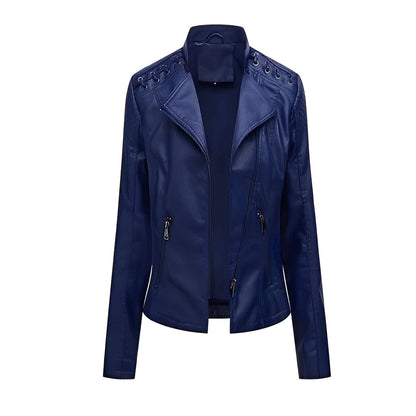 Chic Women's Lambskin Leather Jacket with Sleek Closure