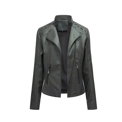 Chic Women's Lambskin Leather Jacket with Sleek Closure