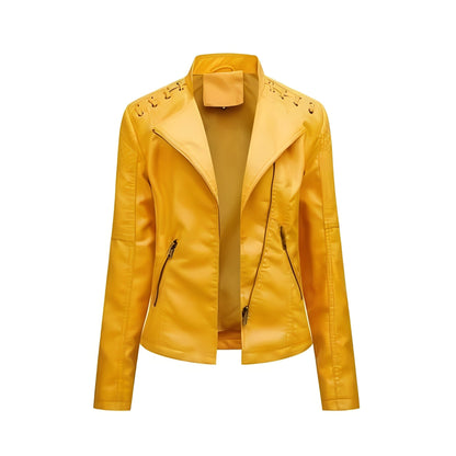 Chic Women's Lambskin Leather Jacket with Sleek Closure