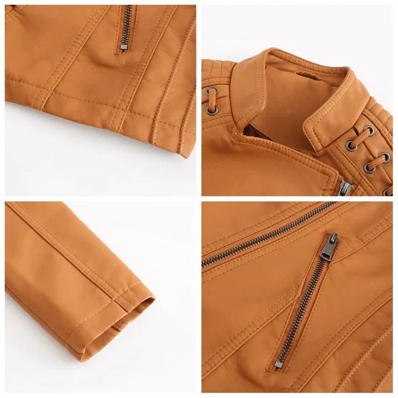 Chic Women's Lambskin Leather Jacket with Sleek Closure