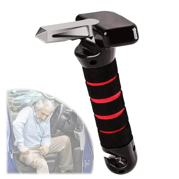 Secure Car Entry Handle with Emergency Glass Breaker and Seatbelt Cutter
