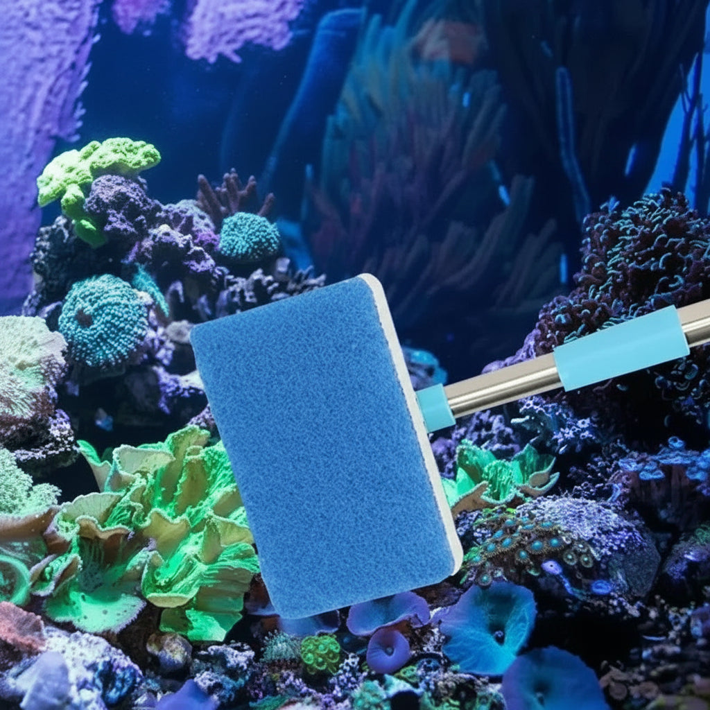 Extendable Aquarium Glass Scrubber with Rotating Head for Deep Clean
