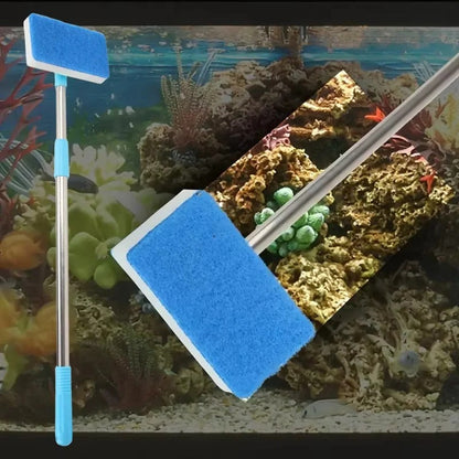 Extendable Aquarium Glass Scrubber with Rotating Head for Deep Clean