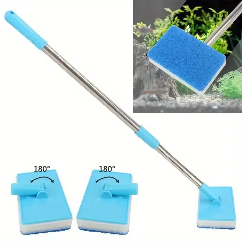 Extendable Aquarium Glass Scrubber with Rotating Head for Deep Clean
