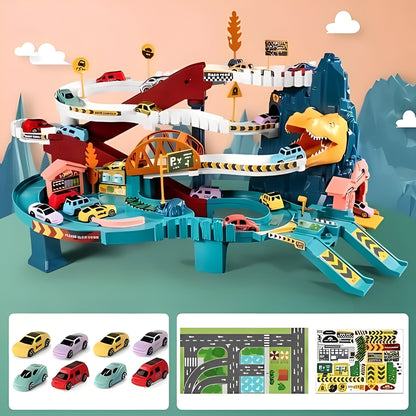 Dino Dash Racing Set with Eight Cars and Multi-Tiered Track