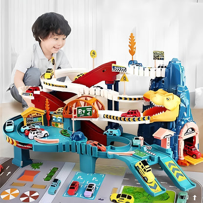 Dino Dash Racing Set with Eight Cars and Multi-Tiered Track
