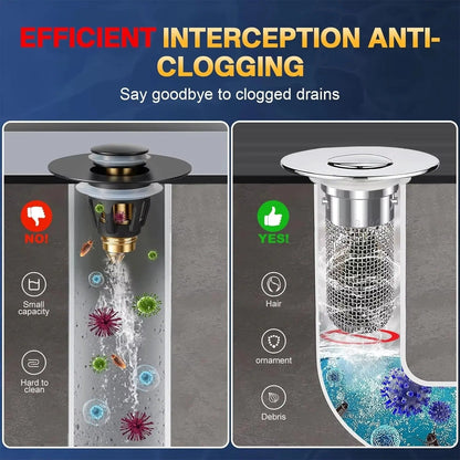 Removable Strainer Basket Sink Stopper with Bounce Press for Standard Drains