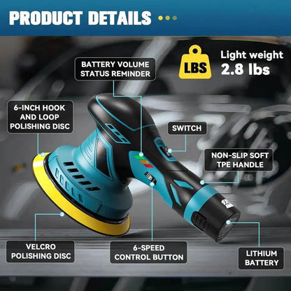 Wireless Car Buffer with Dual Battery Setup and 4 Versatile Pads, 6 Inch
