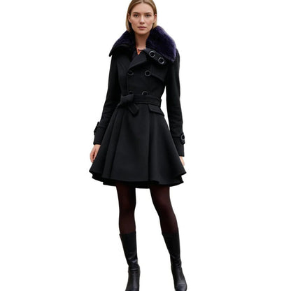 Long Winter Overcoat for Women with Faux Fur Collar, Warm Eco-Friendly Fabric, Sizes S-5XL, Available in Khaki, Black, Blue, Red