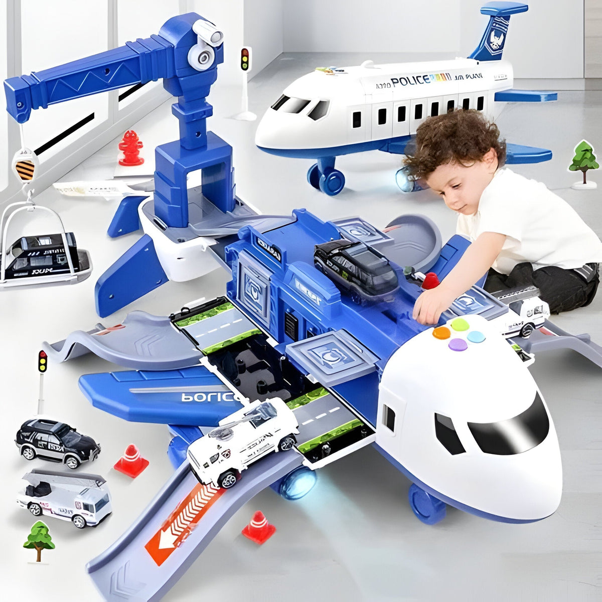 Sky Adventure Playset with Friction-Driven Aircraft and Sound Effects, 20 Pieces