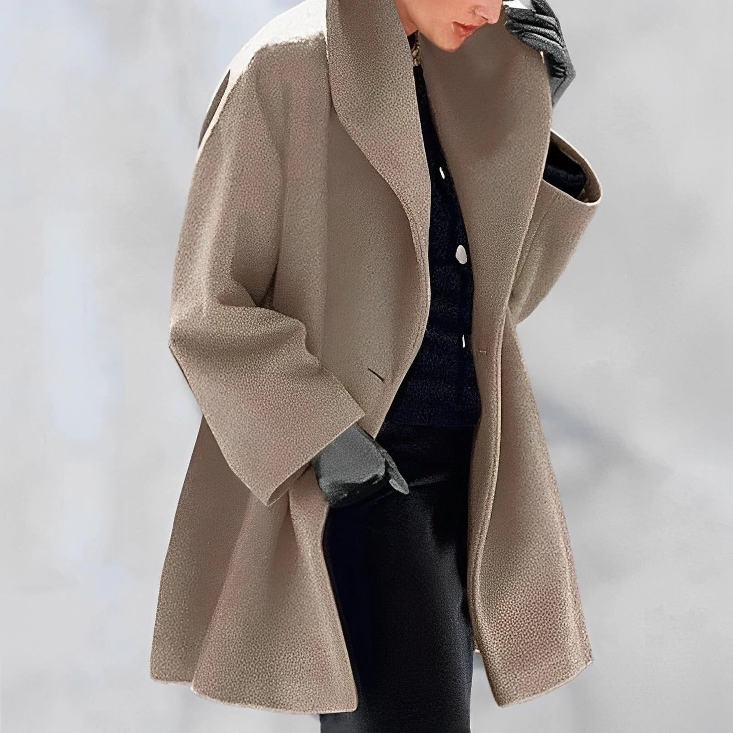 Women's Long Wool Overcoat, Windproof Belted Wrap with Pockets, Sizes S-5XL