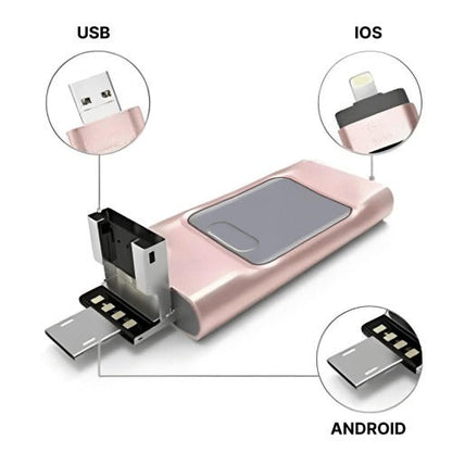 32GB USB Flash Drive with Multi-Connector for iPhone, Android, PC