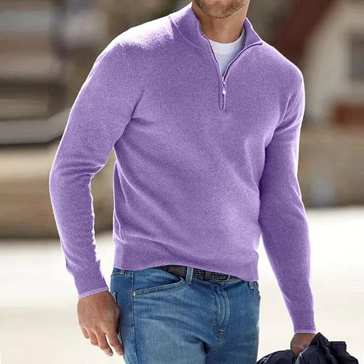 Men's Luxe Cashmere Blend Zip-Up Sweater - Comfort Fit
