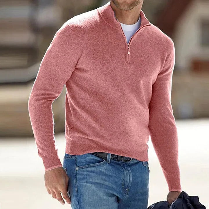 Men's Luxe Cashmere Blend Zip-Up Sweater - Comfort Fit