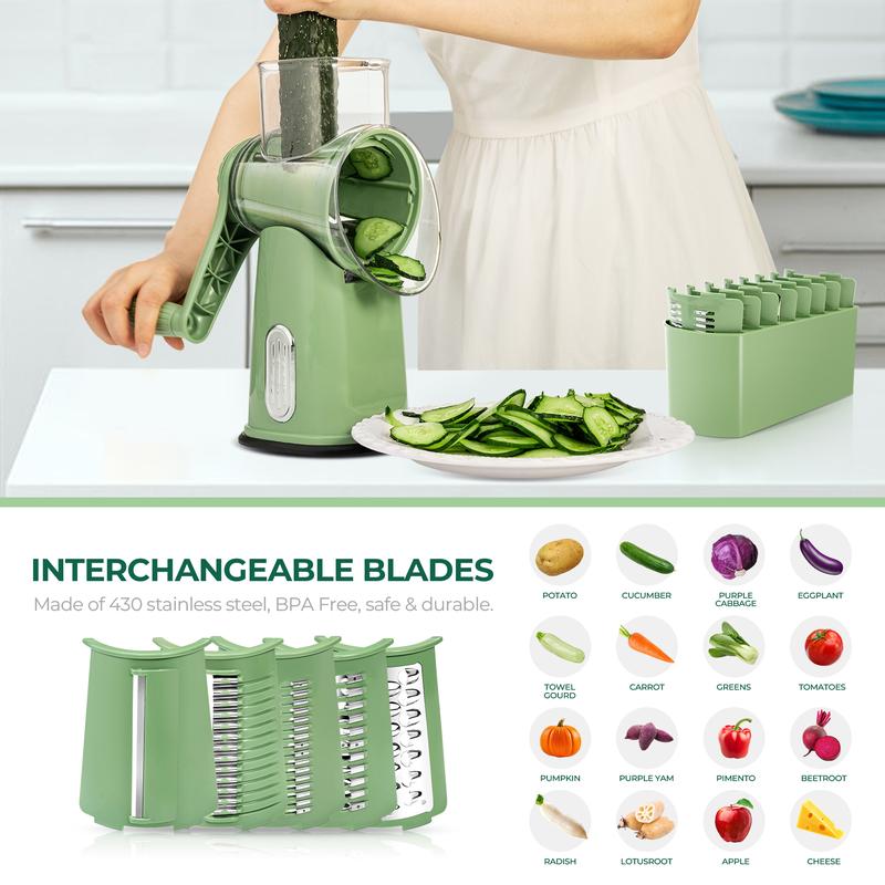 Versatile Kitchen Grater with 5 Easy-Swap Blades and Suction Base