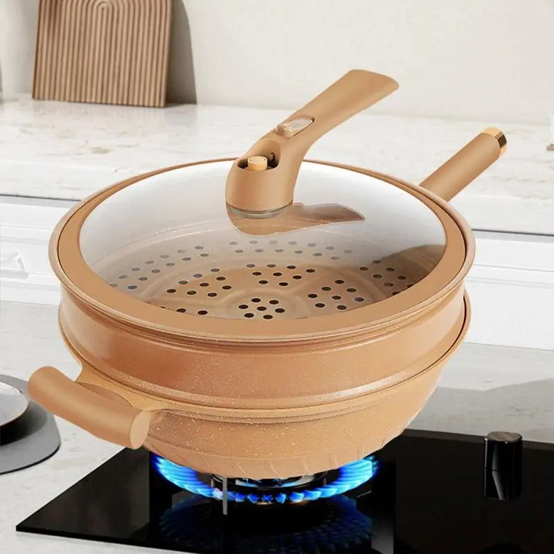 Versatile Nonstick Cooking Wok with Pressure-Sealed Lid