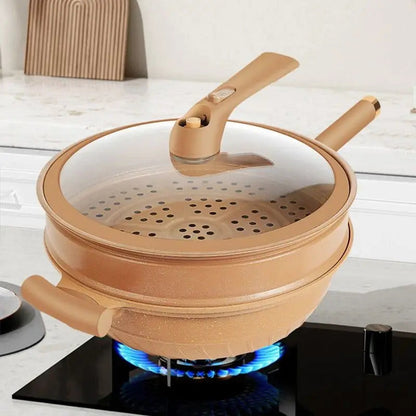 Versatile Nonstick Cooking Wok with Pressure-Sealed Lid