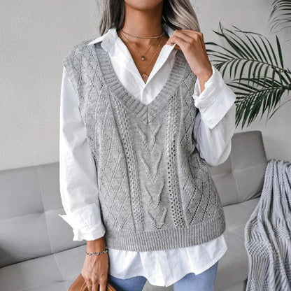 Soft Acrylic Sleeveless Sweater Vest for Women - V Neck Cable Knit Layer
