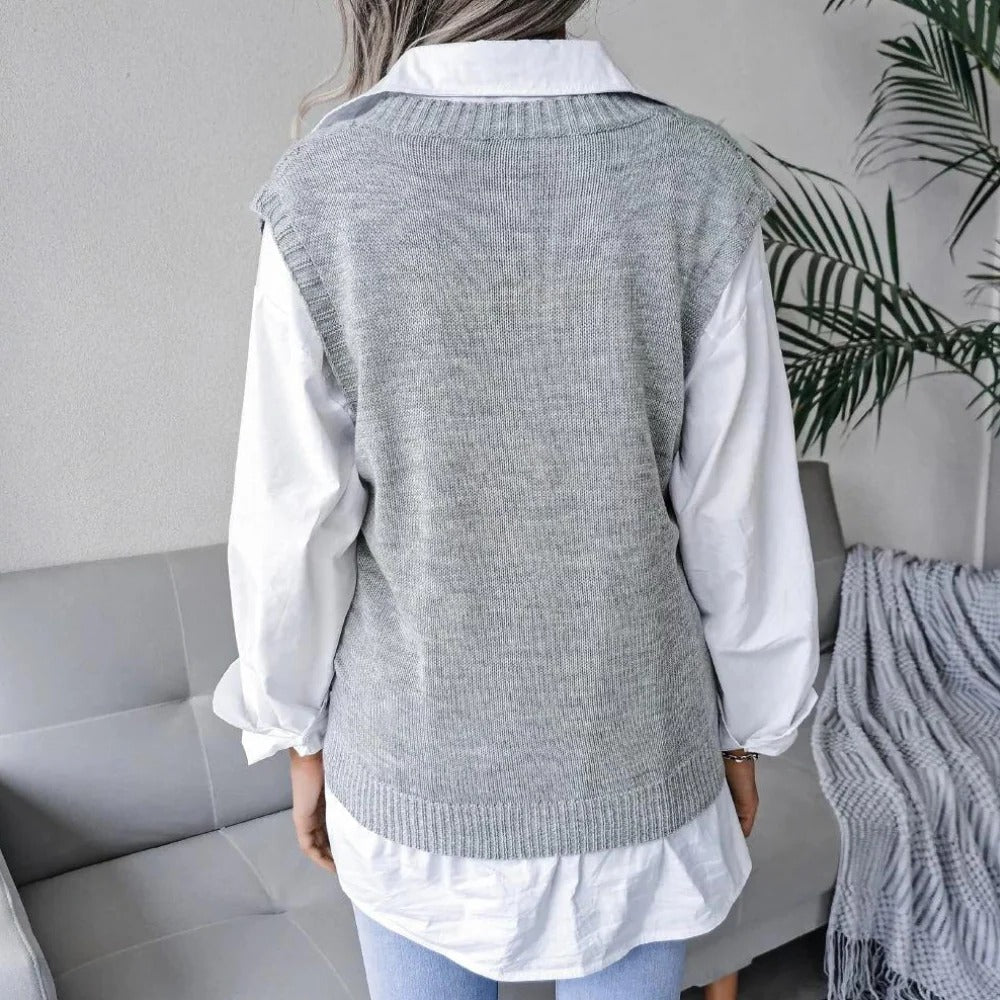 Soft Acrylic Sleeveless Sweater Vest for Women - V Neck Cable Knit Layer