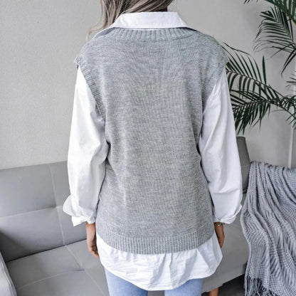 Soft Acrylic Sleeveless Sweater Vest for Women - V Neck Cable Knit Layer