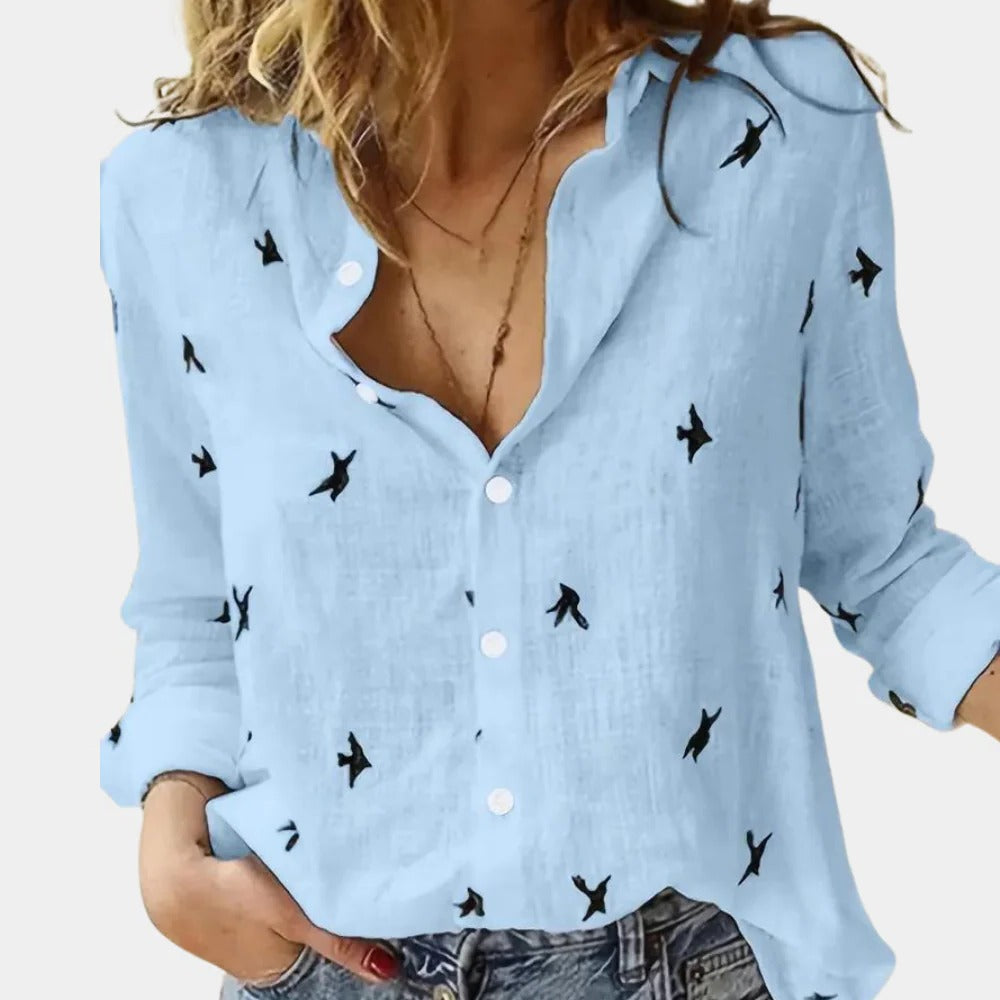 Long Sleeve Blouse for Women - Soft, Breathable Button-Up Top for Office