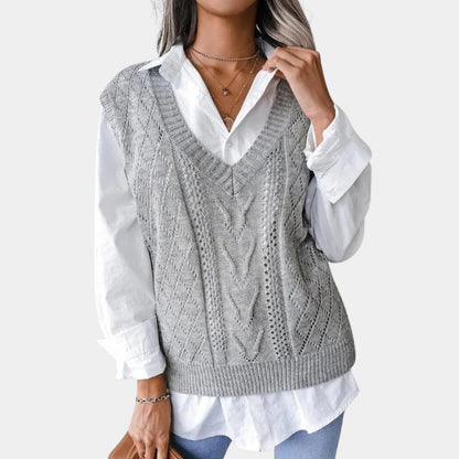 Soft Acrylic Sleeveless Sweater Vest for Women - V Neck Cable Knit Layer