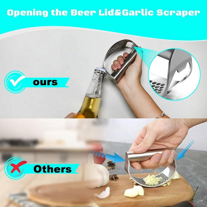 Effortless Garlic Crusher with Built-in Bottle Opener
