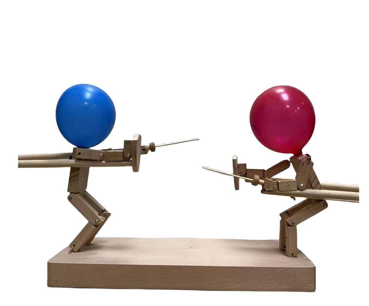 Handcrafted Wooden Duel Toy Set for 2 Players – Balloon Battle Game